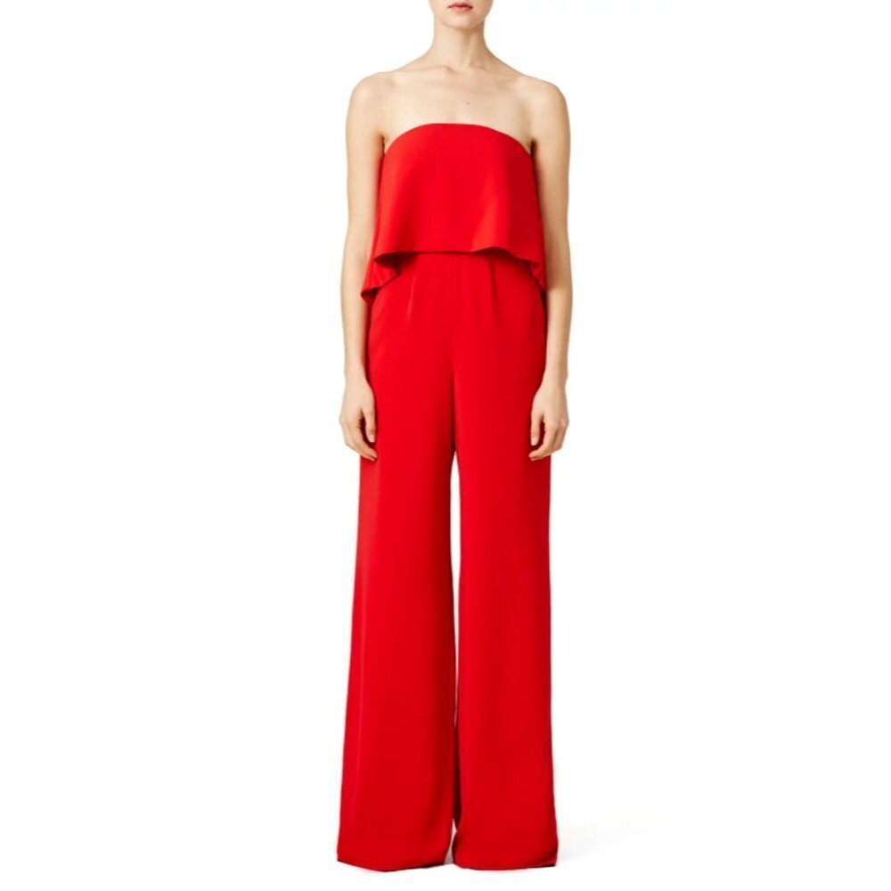 JAY GODFREY Red Crepe Retro Ruffle Jumpsuit Size 12 Evening Cocktail